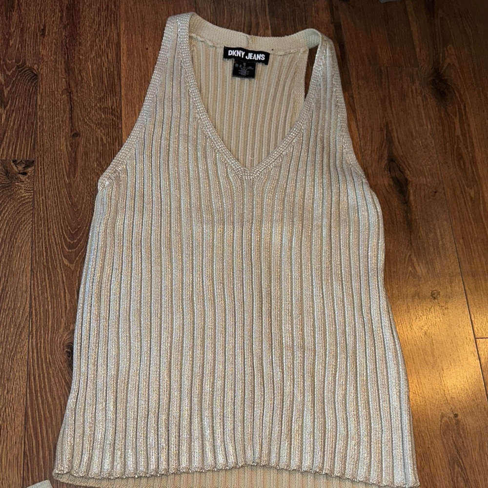 DKNY Jeans metallic ribbed knit tank top XL